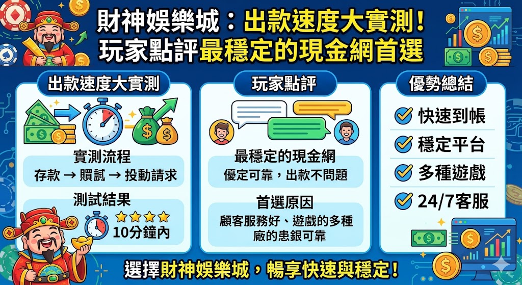 財神娛樂城：出款速度大實測！玩家點評最穩定的現金網首選